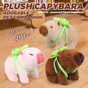1Pc 시뮬레이션 전자 플러시 Capybara 뒤로 거북이 걷기 소리 움직이는 입 인형 애완 동물 장난감 생일 선물