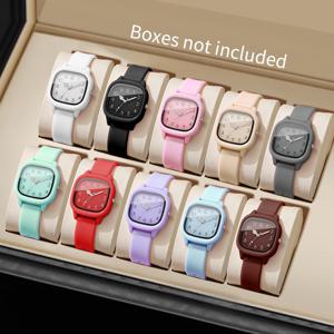 1/10PCS 패션 스퀘어 여성 시계 캐주얼 실리콘 밴드 쿼츠 손목시계 소녀용 시계 Reloj Mujer（상자 없음）
