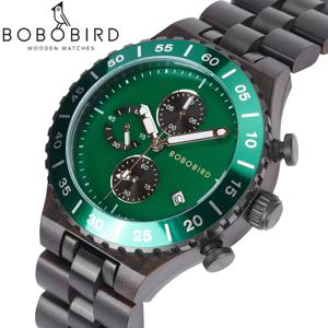 커스텀 BOBOBIRD 남성용 시계 헐크 스타일 명품 크로노그래프 쿼츠 스포츠 손목시계 월넛 나무 시계 남성용 선물