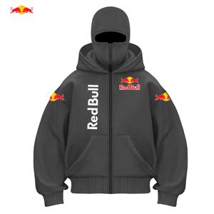 RedBull 로고 남성용 지퍼 후드티 겨울 따뜻한 캐주얼 스웨트셔츠(후드 페이스 마스크 지퍼 디자인 스포츠 재킷 포함) 야외 활동