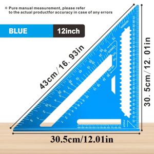 7''/12'' 미터법 고정밀 알루미늄 합금 목공 삼각자(직각각도기 및 휴대용 마킹 게이지 포함)