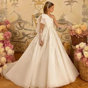웨딩을 위한 원 숄더 플라워 걸 드레스 럭셔리 비딩 베이비 걸 생일 파티 가운 미인 대회 드레스