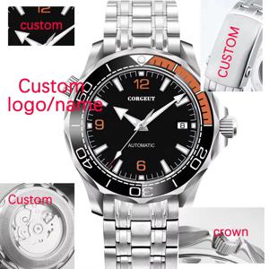 CORGEUT NH35 자동 무브먼트 41mm 남성용 다이브 시계 세라믹 베젤 돔형 사파이어 C3 발광 100M 방수 솔리드스틸