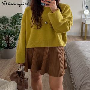 여성 투피스 세트 미니스커트와 스웨터 매칭 세트 가을 겨울 스웨터 브라운 초콜릿 니트 스커트 세트 여성 2피스