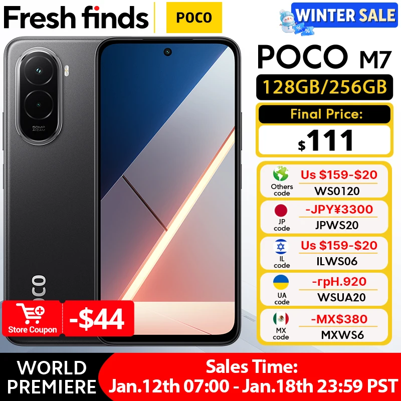 【브랜드+】POCO M7 글로벌 버전 휴대폰 6.9인치 144Hz FHD+ 도트디스플레이 7000mAh 배터리 50MP 카메라 NFC 스냅드래곤 685