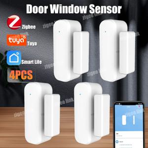 스마트 홈 보안 경보를위한 4Pcs Zigbee 도어 윈도우 센서 무선 도난 방지 도어 접촉 감지기 App 원격 모니터 Z2MQTT