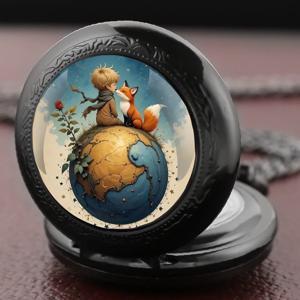 어린 왕자와 여우 디자인 회중시계 아라비아 숫자 다이얼 빈티지 남녀 목걸이 펜던트 시계 어린이 체인 선물