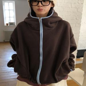 한국 패션 양면 플리스 컬러 블록 후드티 여성 가을 겨울 신상 레이지 스타일 스웨트셔츠 아우터웨어