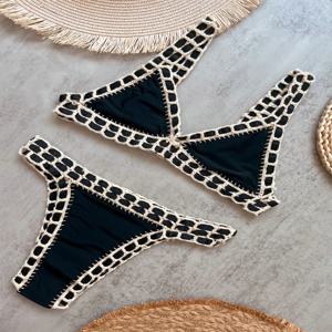 블랙 크로셰 비키니 2025 섹시 여성 수영복 마이크로 비키니 세트 밴도 수영복 비치웨어 브라질리언 비키니