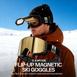 카프보에 플립 오버 마그네틱 스노우 고글 포토크로믹 스키 남성용 스노모빌 안티포그 스노보드 고글 여성용 스키 장비 UV400