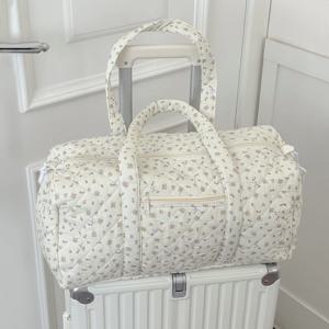 가볍고 대용량의 꽃무늬 퀼팅 여행 가방 핸드헬드 대각선 보스턴 백 한국 버전 인스 프레시 스위트 코튼 백