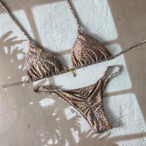 섹시한 레오파드 푸쉬업 비키니 투피스 수영복 2026 마이크로 비키니 세트 여성 수영복 비치웨어 끈 비키니 여성용