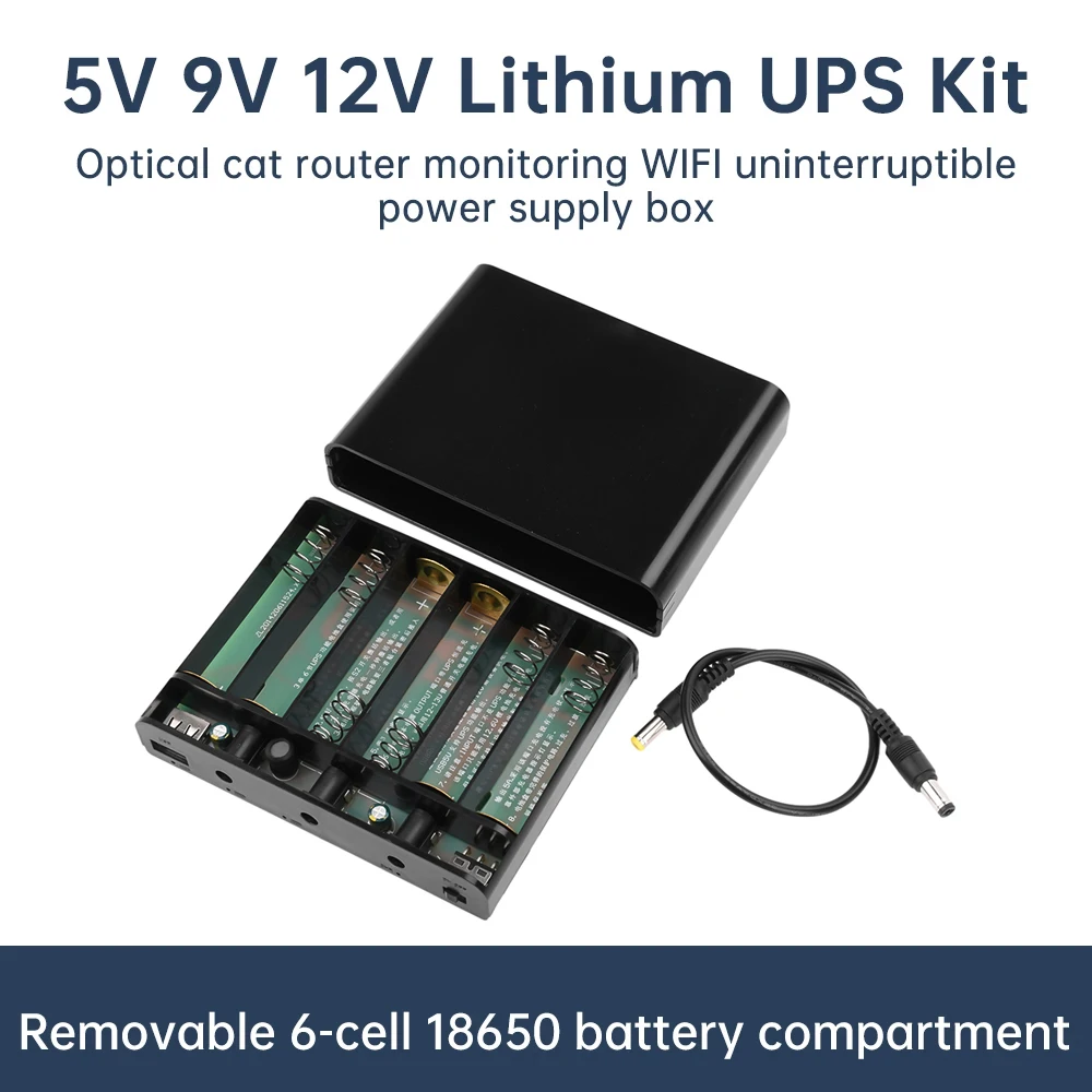 납땜 없는 18650 UPS 배터리 박스 12V/9V/5V 다중 출력 60W 라우터 보안 카메라용 배터리 없는 DC 백업 전원 공급 장치