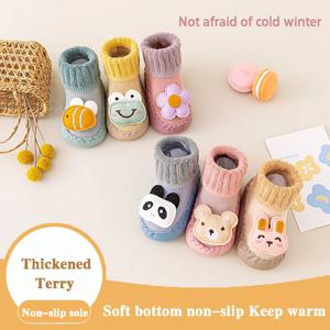 귀여운 만화 동물 아기 신발 소년 소녀를위한 발 바닥 양말 겨울 부드러운 면화 안티 슬립 솔리드 신생아 유아 첫 워커