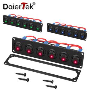 DaierTek 6 갱 스위치 패널 12V 로커 LED 스위치 패널 3 핀 12 VDC 20A SPST 해양 보트 자동차 지프 UTV 트럭 용 On-Off 스위치