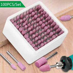 100 개/상자 연마 돌 연마 그라인딩 헤드 전기 드릴 비트 휠 4-10mm Dremel 드릴 로타리 도구 3mm 생크