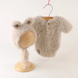 빈티지 니트 신생아 토끼 기저귀 Romper 및 모자 전체 토끼 스타일 복장 부드러운 스트레치 옷 세트 신생아 사진 소품