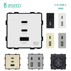 BSEED PD 고속 충전 모듈, 고속 충전 소켓 부품, 1/2 USB C 타입, 20W 벽 전화 충전기 플러그 지지대, BSEED 프레임, 65W