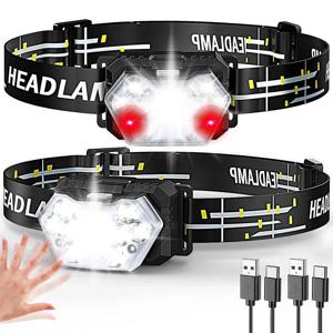 2000 루멘 Led USB 충전식 전조등 모션 센서 헤드 라이트 방수 헤드 손전등 야외 캠핑 낚시 헤드 램프