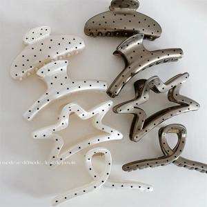 프랑스 스타일 여성 시니어 대형 블랙 웨이브 도트 디자인 헤어 클로 바레트, 소녀 패션 헤어 클립, 스위트 헤어 액세서리 헤드웨어