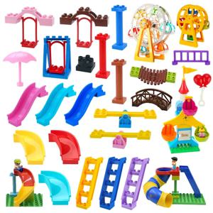 큰 빌딩 블록 슬라이드 계단 스윙 시소 관람차 시리즈 호환 Duploe 대형 벽돌 어린이 교육 장난감 아이 선물