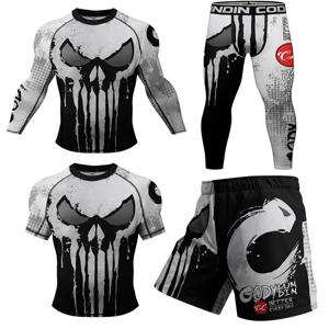 Jiu jitsu Rashguard 남자 MMA 복싱 티셔츠 + 바지 세트 압축 러쉬 가드 스포츠웨어 Bjj 킥복싱 유니폼 무에타이 반바지