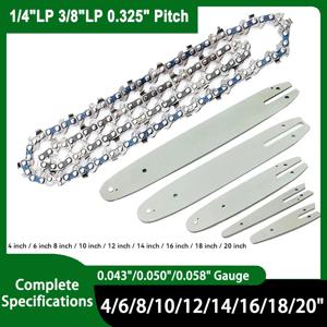 4/6/8/10/12/14/16/18/20 인치 전기 톱 체인 블레이드 1/4 3/8 325 피치 043 050 058 게이지 전기 충전 톱 가솔린 전기 톱