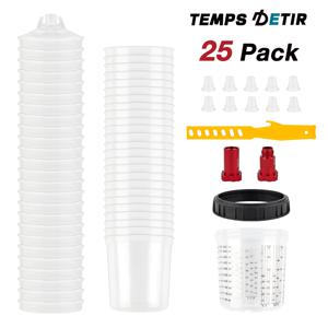 10/25/50개/세트 스프레이 건 페인트 혼합 컵, H/O 퀵 컵 스프레이 건 탱크, 20.3온스/600ML, 일회용 페인트 컵, 2개의 스프레이 건 컵 어댑터 및 1개의 교반 스틱 포함