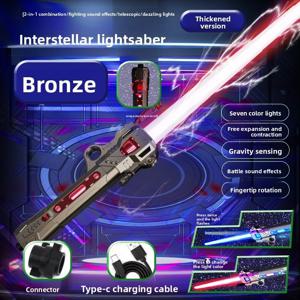 어린이 다채로운 빛나는 칼 장난감 텔레스코픽 음악 레이저 칼 2-in-1 회전 감압 장난감 라이트 칼 어린이 성인 장난감