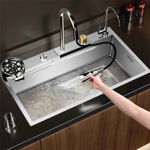 다기능 닦았 나노 주방 싱크 폭포 수도꼭지 대형 단일 그릇 컵 세탁기 순수 탭 비누 디스펜서 스테인레스 스틸