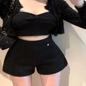 한국 스타일 부드러운 플러시 스트레이트 레그 캐주얼 팬츠 여성용 겨울 하이웨이스트 슬림 A라인 반바지 작은 키 화이트 핫팬츠