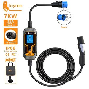 Feyree 휴대용 EV 충전기 월박스, 테슬라 7KW, 32A, 1 상 레벨 2, 5m 케이블, 전류 조절 가능, 모든 테슬라 모델 3, Y, S, X