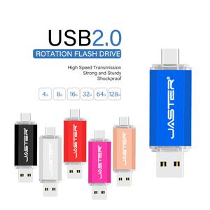 JASTER USB 플래시 드라이브 OTG 타입 C 2 IN 1 USB 2.0 마이크로 USB 펜 드라이브 128GB 64GB 32GB 16GB 32GB 8GB 4GB 128M 펜드라이브 플래시 드라이브