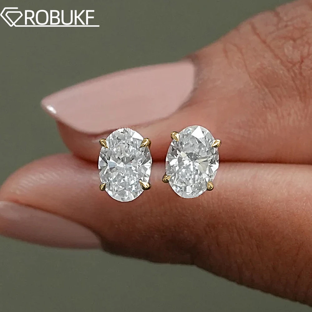 여성을위한 1-4ct 타원형 컷 Moissanite 스터드 귀걸이 남성 D 컬러 스파클링 다이아몬드 925 스털링 실버 귀 스터드 파티 쥬얼리 선물