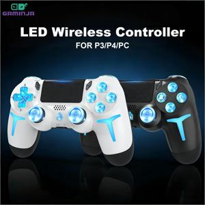 GAMINJA RGB 무선 게임 패드 LED 라이트 블루투스 게임 컨트롤러 PS4 PS3 콘솔 컴퓨터 PC 6축 자이로 스코프 이중 진동