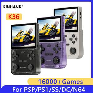 KINHANK 오픈 소스 K36 레트로 핸드 헬드 비디오 게임 콘솔 PS1/PSP/DC/N64/SS 500nit 3.5 인치 IPS 스크린 용 16000 게임 에뮬레이터