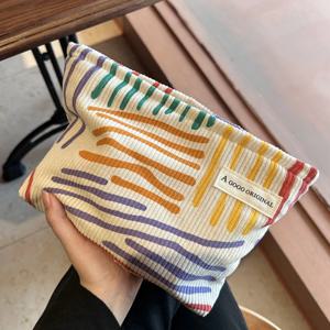 코듀로이 여성 화장품 가방 대용량 메이크업 보관 가방 여행 휴대용 주최자 지퍼 워시 가방