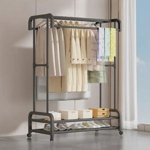 대형 옷 랙 다층 침실 옷 걸이 바닥 서 건조 선반 가정용 휴대용 옷 모자 통합 랙