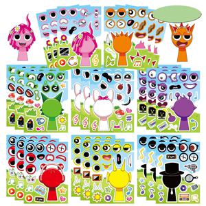 8/16 시트 애니메이션 Sprunki 재미 있은 퍼즐 스티커 얼굴 만들기 데칼 게임 어린이 장난감 만화 조립 퍼즐 어린이 파티 선물
