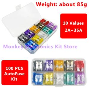 100Pcs 중형 자동차 자동 퓨즈 키트 15A 20A 25A 30A 35A 10 가지 유형 자동차 퓨즈 구색 박스 블레이드 유형 퓨즈 모듬 키트