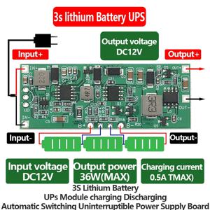 3S 12V 3A 24W 36W 리튬 배터리 UPS 모듈 충전 방전 자동 스위칭 무정전 전원 공급 장치 보드