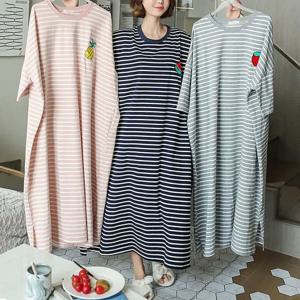 여름 잠옷 복장 여성 반팔 만화 Homewear 길어진 플러스 사이즈 줄무늬 학생 잠옷 긴 옷을 씻기 쉬운