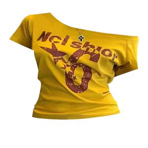 Y2k 스포츠 여름 오프 숄더 탑 여성 섹시한 빈티지 2000 년대 반팔 티셔츠 레이디 바디 기본 자르기 탑 여성 캐주얼