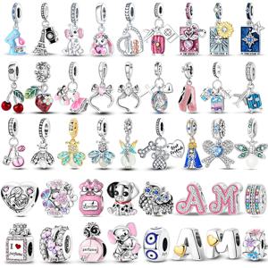 뜨거운 판매 매력 비즈 925 스털링 실버 핑크 향수 병 편지 빛나는 반딧불 타로 카드 비즈 맞는 DIY 팔찌 쥬얼리