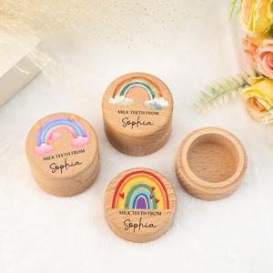 이름이있는 맞춤형 무지개 치아 요정 상자 사용자 정의 이름 우유 나무 치아 보관 상자 어린이 생일 선물 베이비 샤워 선물