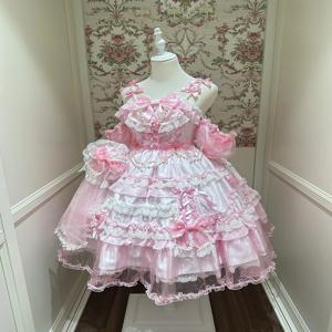 핑크 스위트 로리타 드레스 이브닝 가운 나비 매듭 학생 생일 성인식 공주 드레스 파티 드레스 롱 스커트