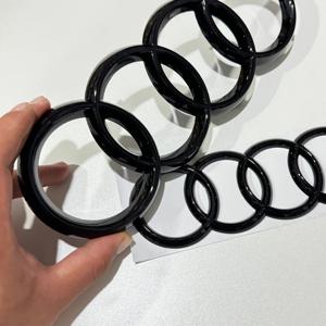 아우디 블랙/실버 4링 ABS 자동차 후드 프론트 보닛 그릴 리어 트렁크 엠블럼 로고 배지 스티커 (아우디 A3 A4 A6 Q2 Q3 Q5 Q8 용)