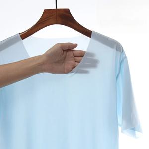 여름 초박형 수면 탑 액체 얼음 실크 라운드 넥 고탄성 레저 홈 냉각 바닥 티셔츠 경량 파자마 탑