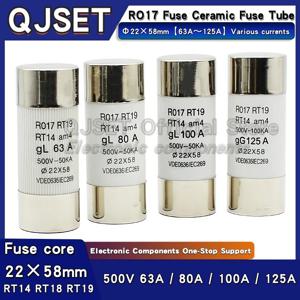 QJSET RO17 세라믹 퓨즈 튜브 R017 5개, 빠른 분리 PV 태양광 퓨즈 22X58mm 500V 63A 80A 100A 125A RT14 RT19 RT18-125 22*58mm