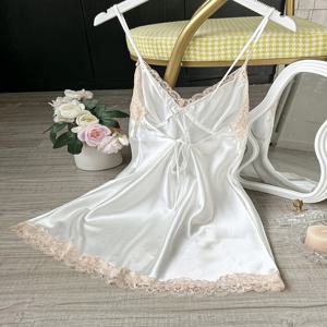 여성용 새틴 V 넥 레이스 트림 Chemise 1-Pc 섹시한 미니 나이트 드레스